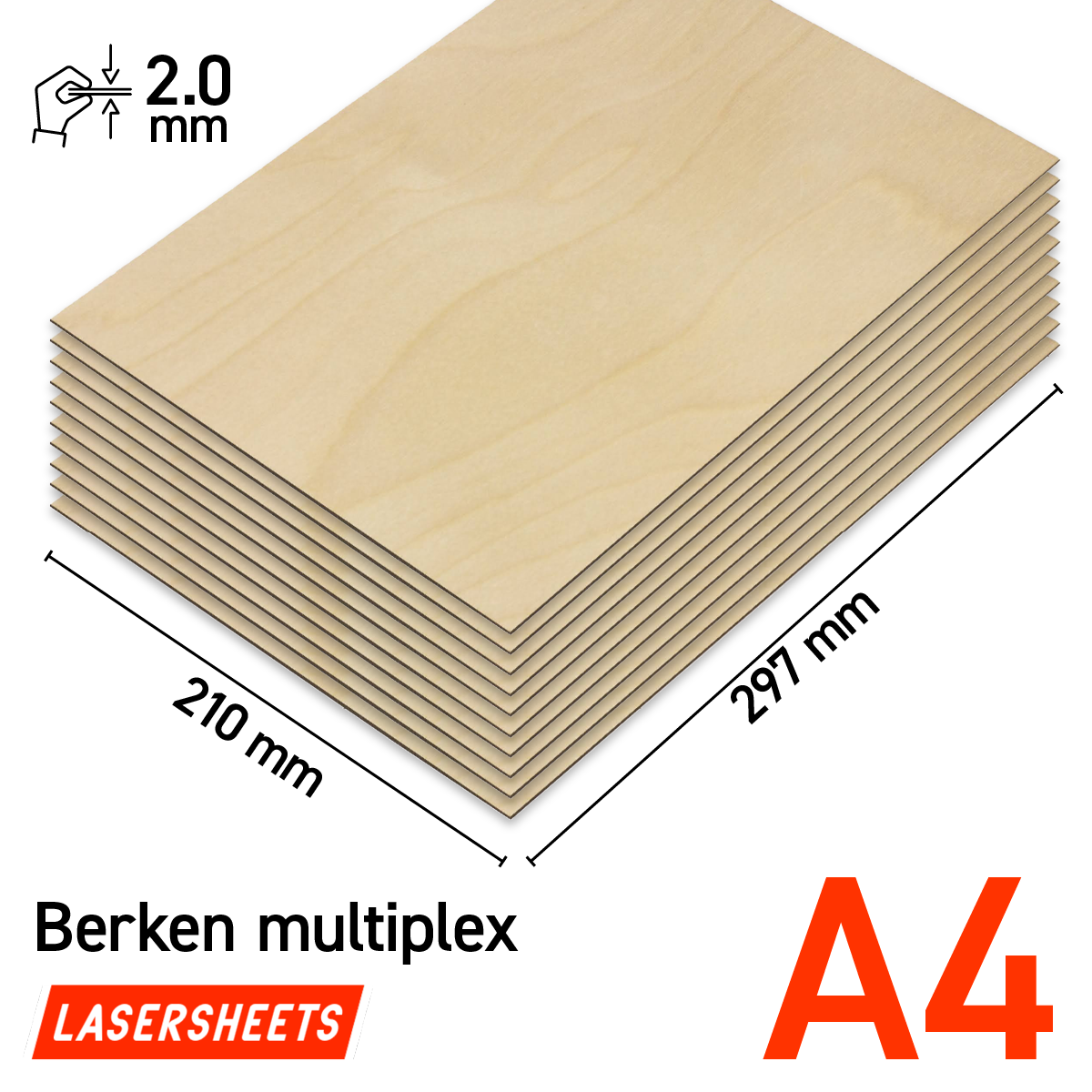 Lasersheets 10 x A4 2mm Björkplywood | 210 x 297 mm | Värdepaket | För laserskärning, modellbygge, hobby, CNC, pyrografi