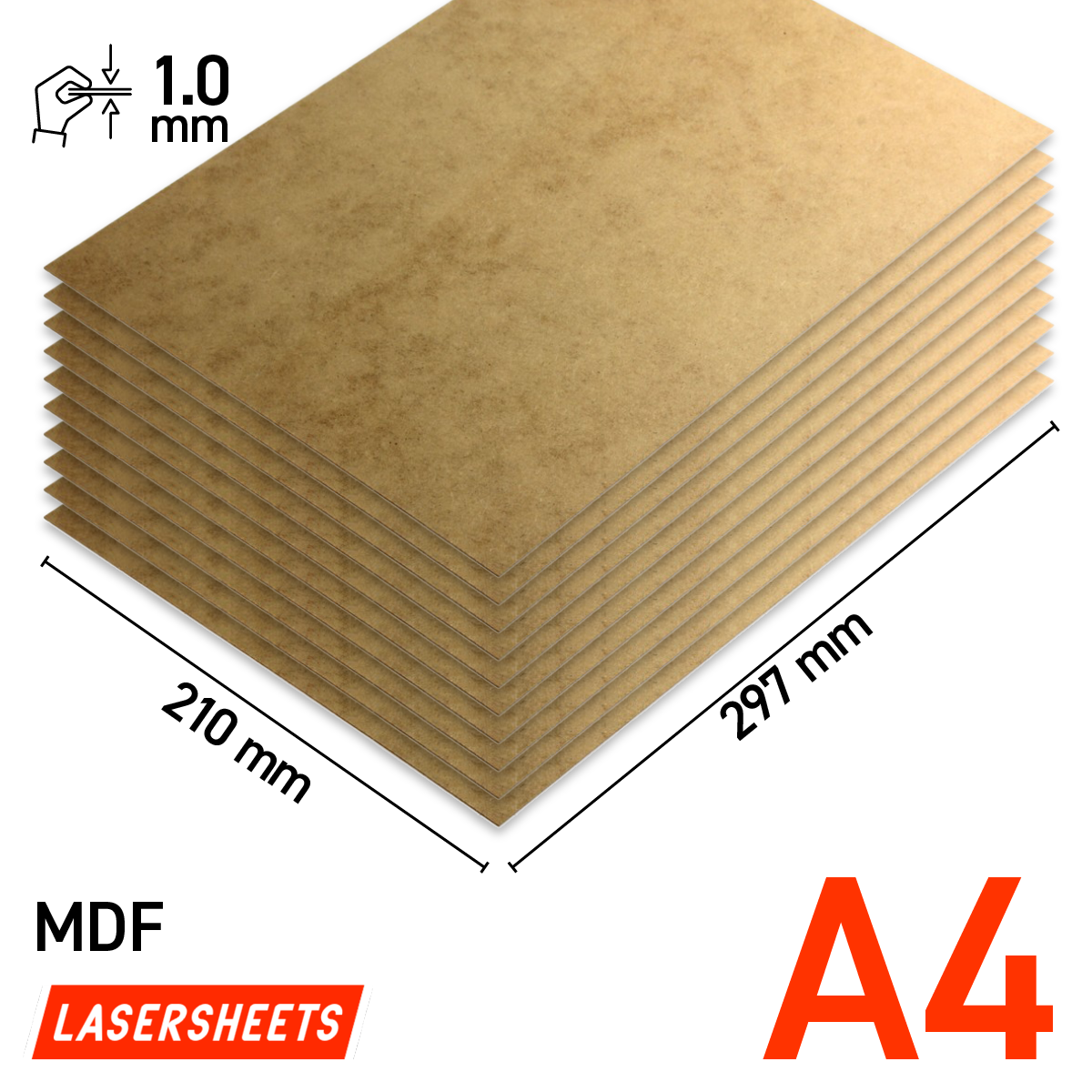 Lasersheets 10 x A4 1mm MDF | 210 x 297 mm | Värdepaket | För laserskärning, modellbygge, hobby, CNC, pyrografi