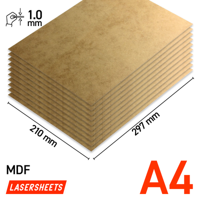 Lasersheets 10 x A4 1mm MDF | 210 x 297 mm | Värdepaket | För laserskärning, modellbygge, hobby, CNC, pyrografi