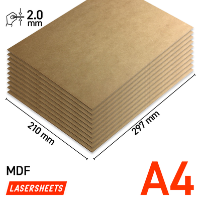 Lasersheets 10 x A4 2mm MDF | 210 x 297 mm | Värdepaket | För laserskärning, modellbygge, hobby, CNC, pyrografi